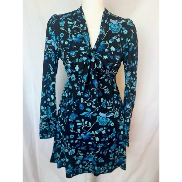 LN Motel Rocks Haria Bow Dress | from Topshop Asos Blue Floral Retro Grandmacore - Picture 2 of 10